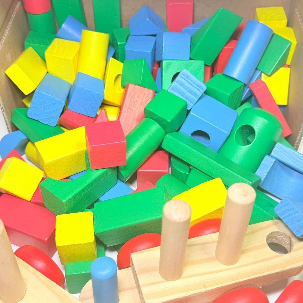 Melissa & Doug Classic Toy Stacking Train Wooden Building Blocks Set 1000183